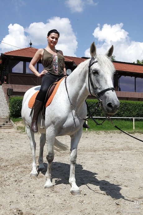 Порнозвезда Алетта Оушен катается на лошади на открытом воздухе в очках 16